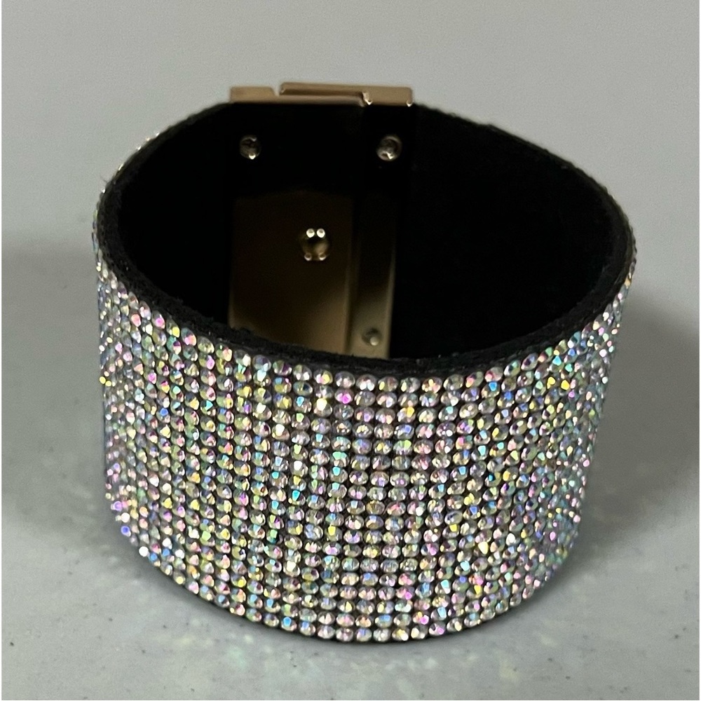 Silver Stacked Iridescent Diamond Diamonds Cuff B… - image 2